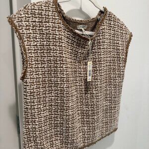 NWT | Max Studio London | Tweed Knit Sleeveless Sweater Top | Brown/Cream | S